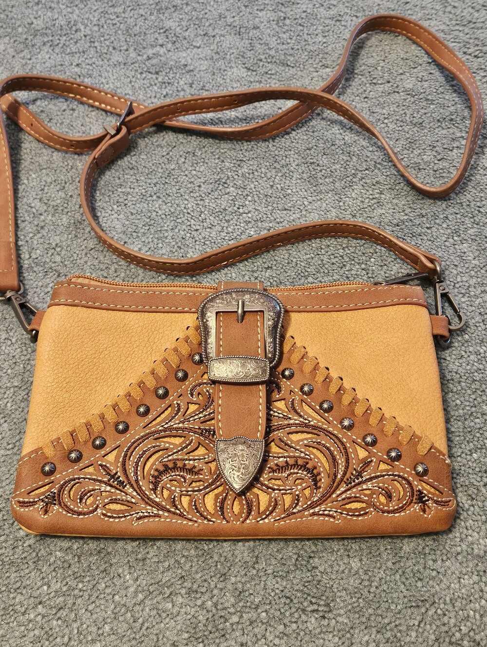 NWOT - Montana West Embosse Leather Crossbody Bag with Buckle Accent